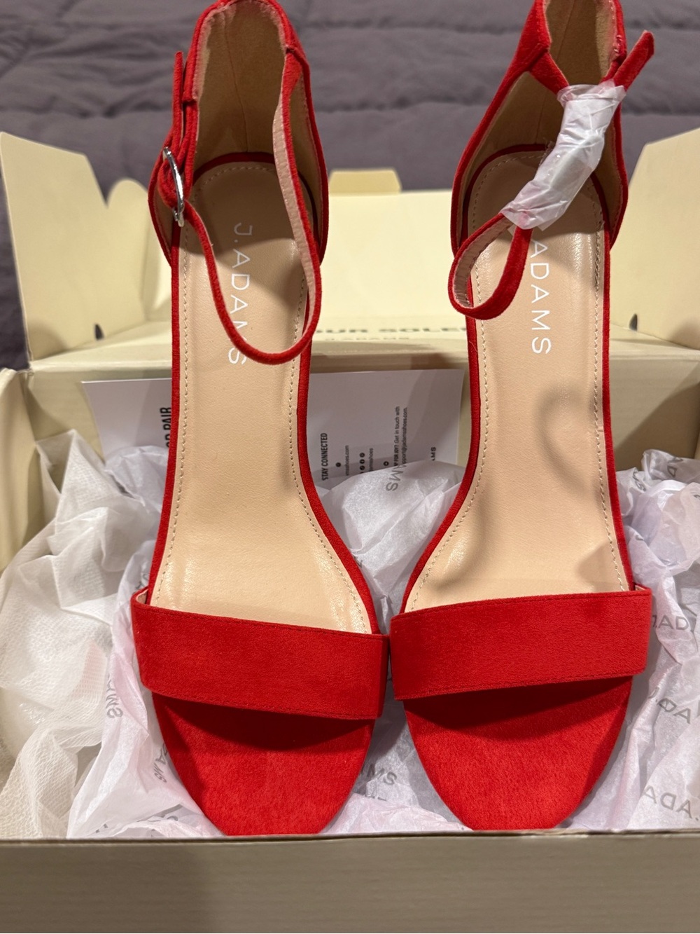J.Adams Red Open-Toe Ankle Strap Heels